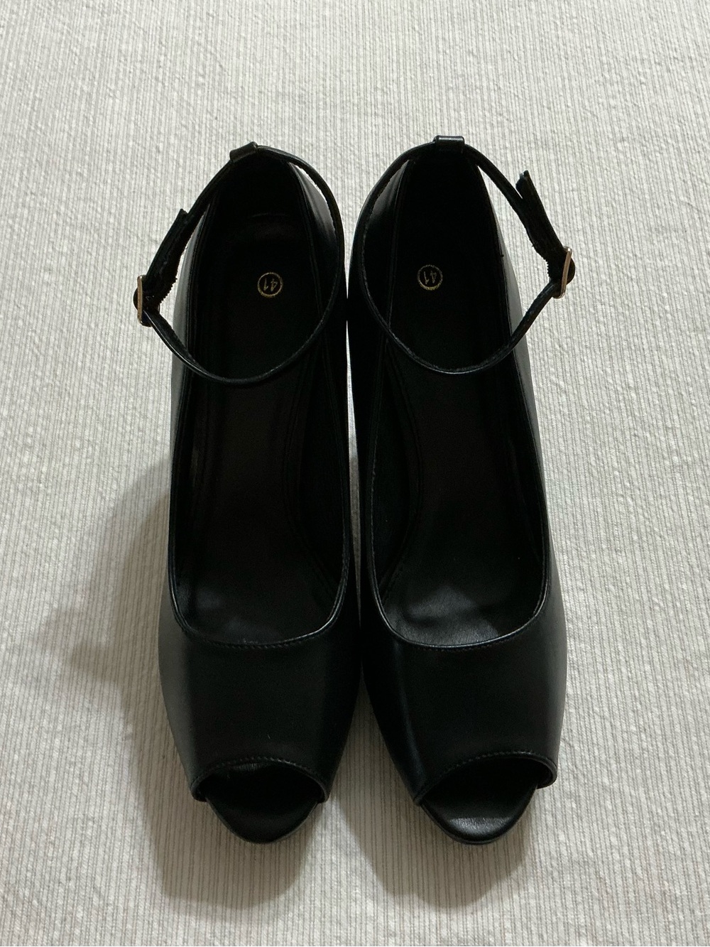 Black Peep-Toe Ankle Strap Women's Pump Size 41